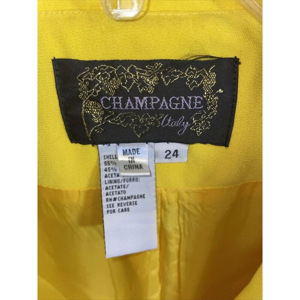Champagne Italy Dress Blazer Women's Size 24 Yellow Long Sleeve Button Front